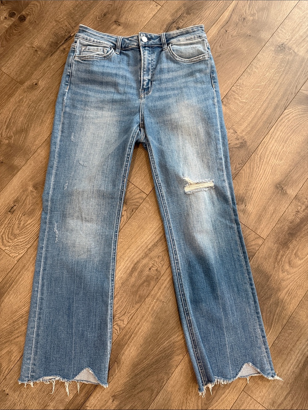 Flying Monkey Distressed Straight Leg Jeans in Light Blue